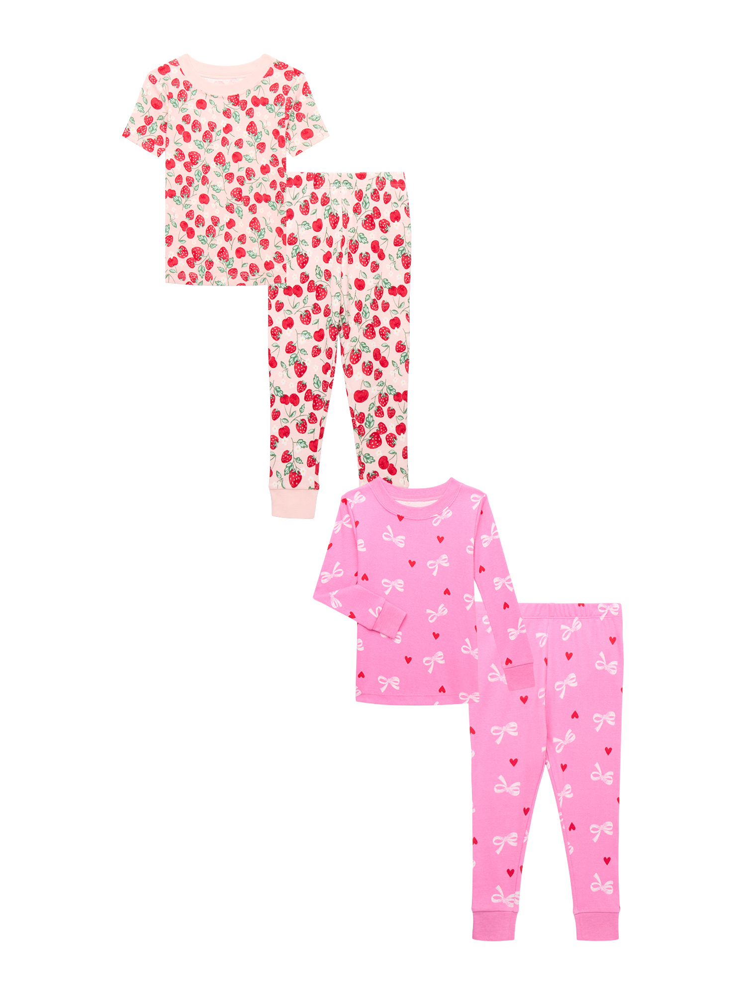 Wonder Nation Toddler Short and Long Sleeve Cotton Tight Fit Pajama Set, 4-Piece, Sizes 12M-5T